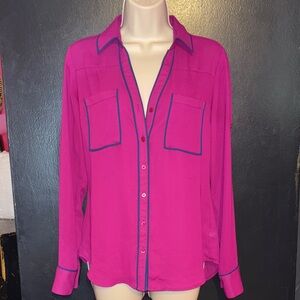 Express plum Portofino Button-Down Shirt with Navy Trim. Sz small.